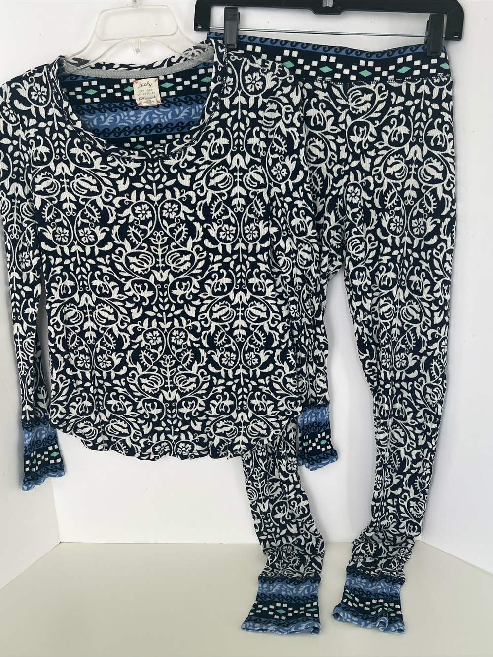 Lucky Brand Navy & White Floral-Print Long Sleeve Pajamas/Long Underwear